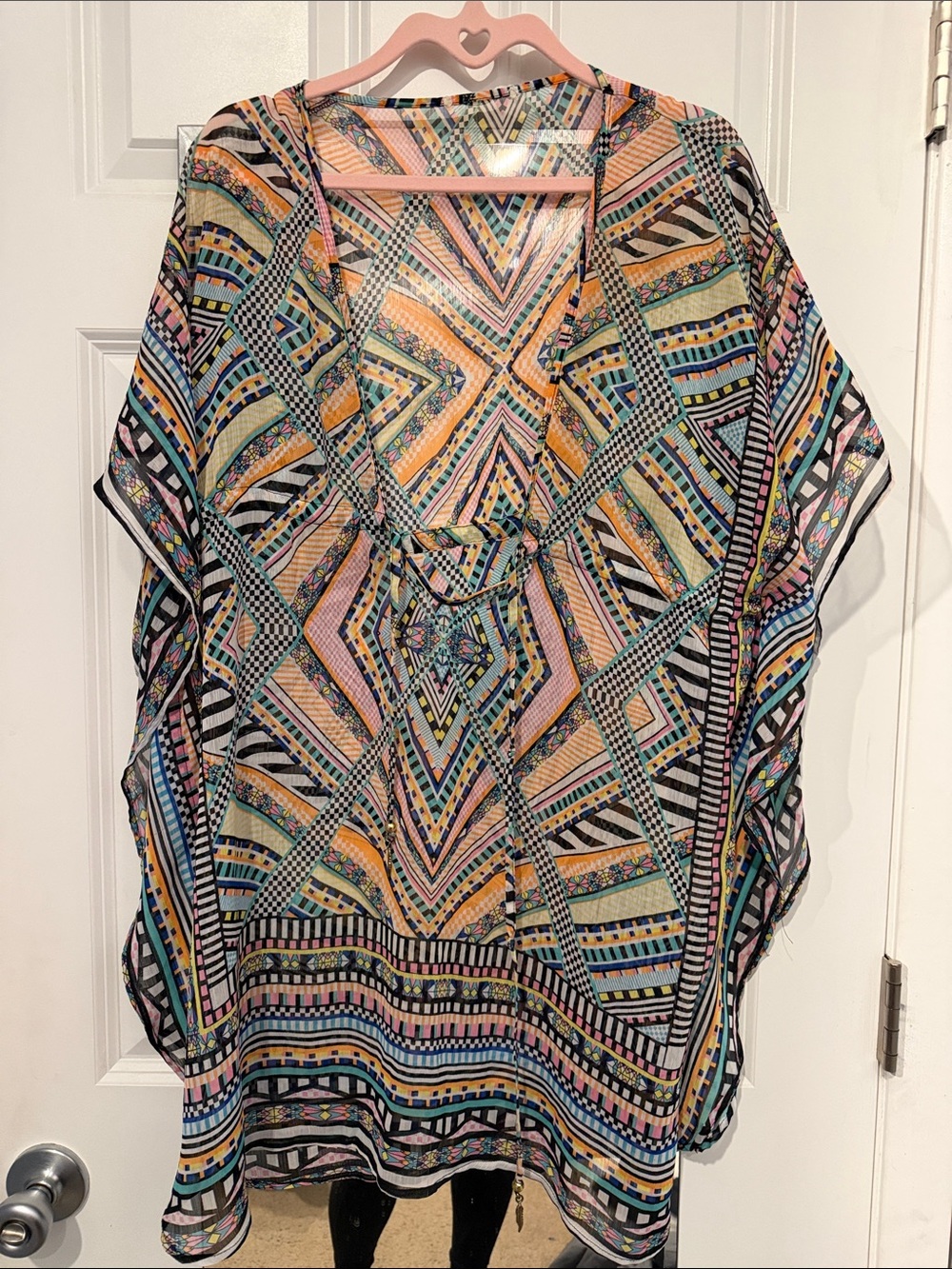 Jessica Simpson Boho Multi-Color Geometric Sheer Women's beach cover up Tunic.